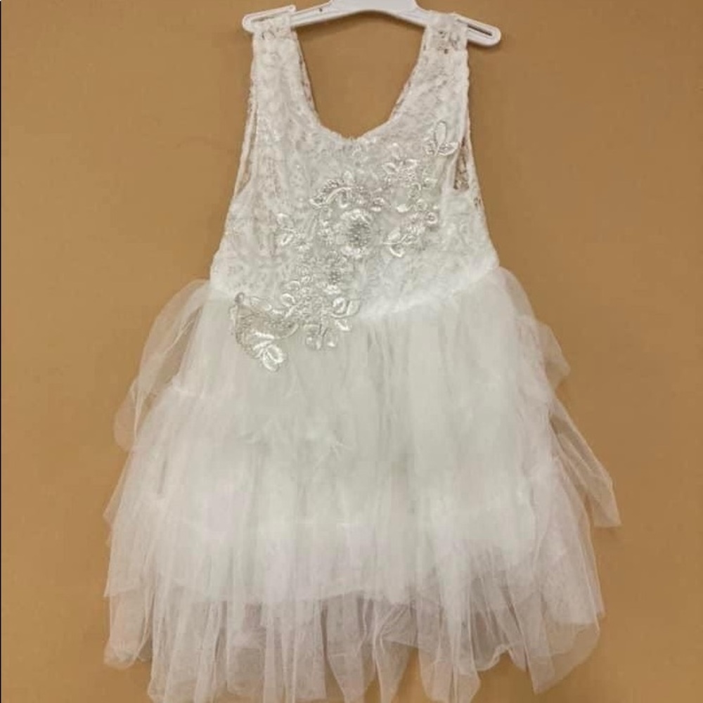 Child Wedding Dress White Flower ZIP Up Back